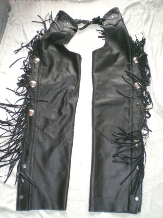 Harley-Davidson Pants - HARLEY DAVIDSON CHAPS black fringe leather western pants studs XS moto Vintage